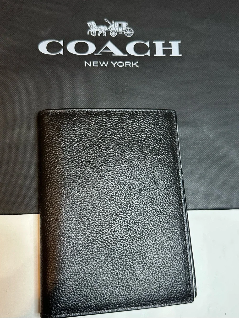 Coach Passport/card holder Black Pebbled Leather.
